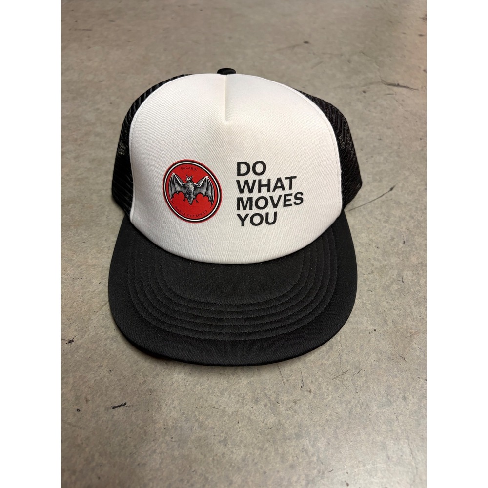 Bacardi Do What Moves You Trucker Hat Black White‎ Bat Logo Snapback Mesh Cap